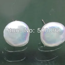 Потрясающий огромный 13-14 мм белый культивированный пресноводный жемчуг серьги-гвоздики 925 стерлингового серебра