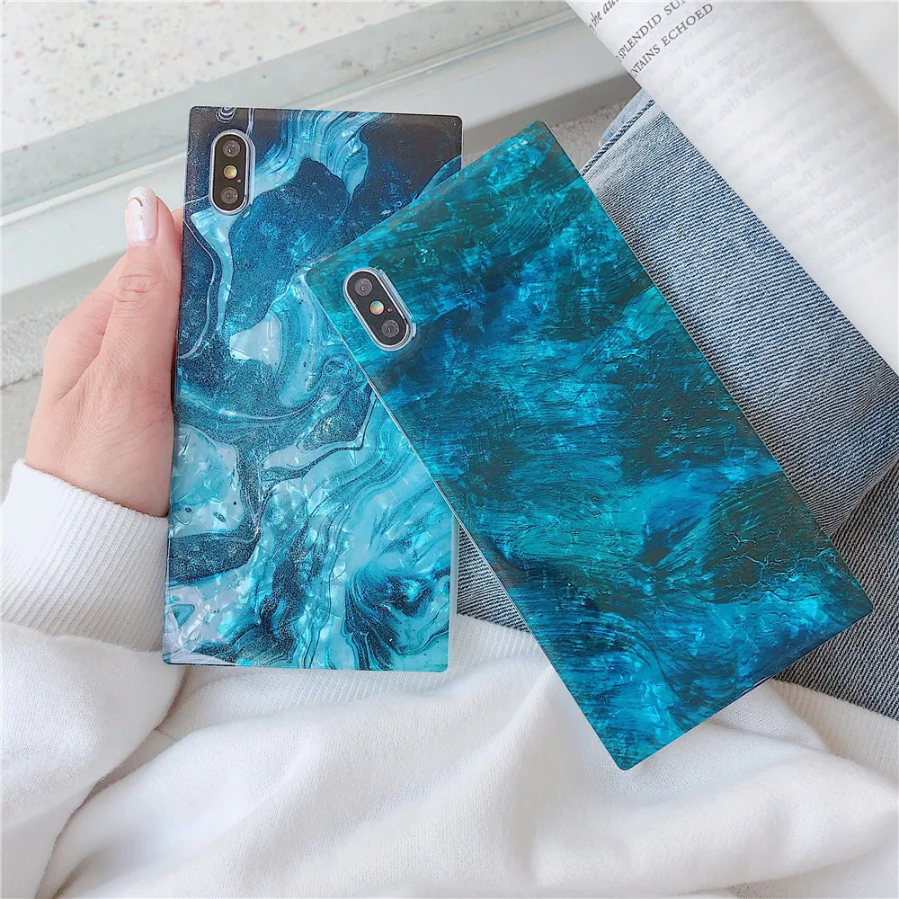 

Marble Texture Square Phone Cases For iPhone Xs max XR X 8 7 6S Plus Glossy sea water ripple Soft TPU Silicone Back Cover Coque