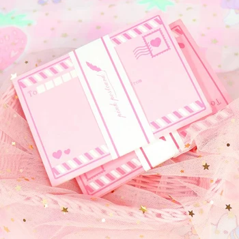 

8 Pcs/pack Sweet Pink Heart Love Paper Greeting Cards Wedding Birthday Mother's Day Card Message Postcards Stationery Gifts