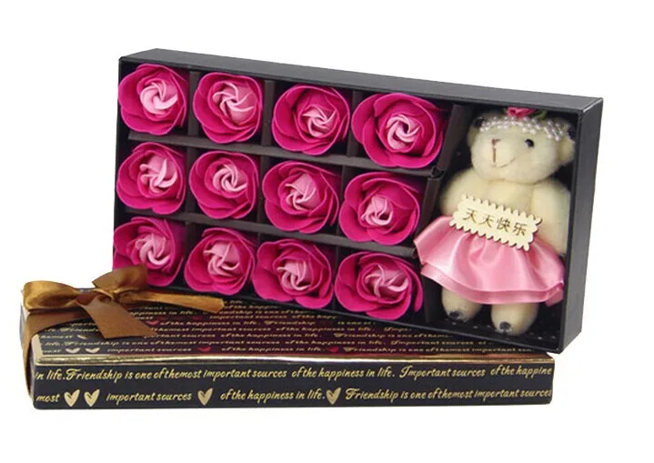 

S01647/50 JMT 1Set 12 Rose Petals Soap Flower Box Bear DIY Christmas Day Birthday Valentines Gifts Decoration Wedding Gift