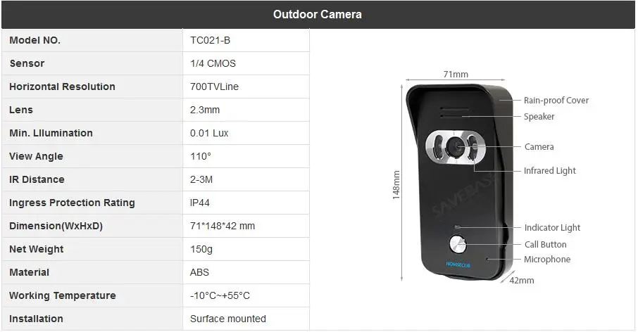 Homssecur 7 "проводной Hands-free видео дверной телефон домофон 1V1 + одна кнопка разблокировки