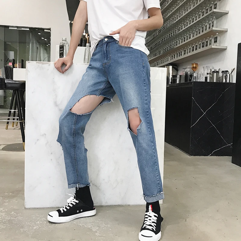 Summer new style big break hole design trousers foot hair