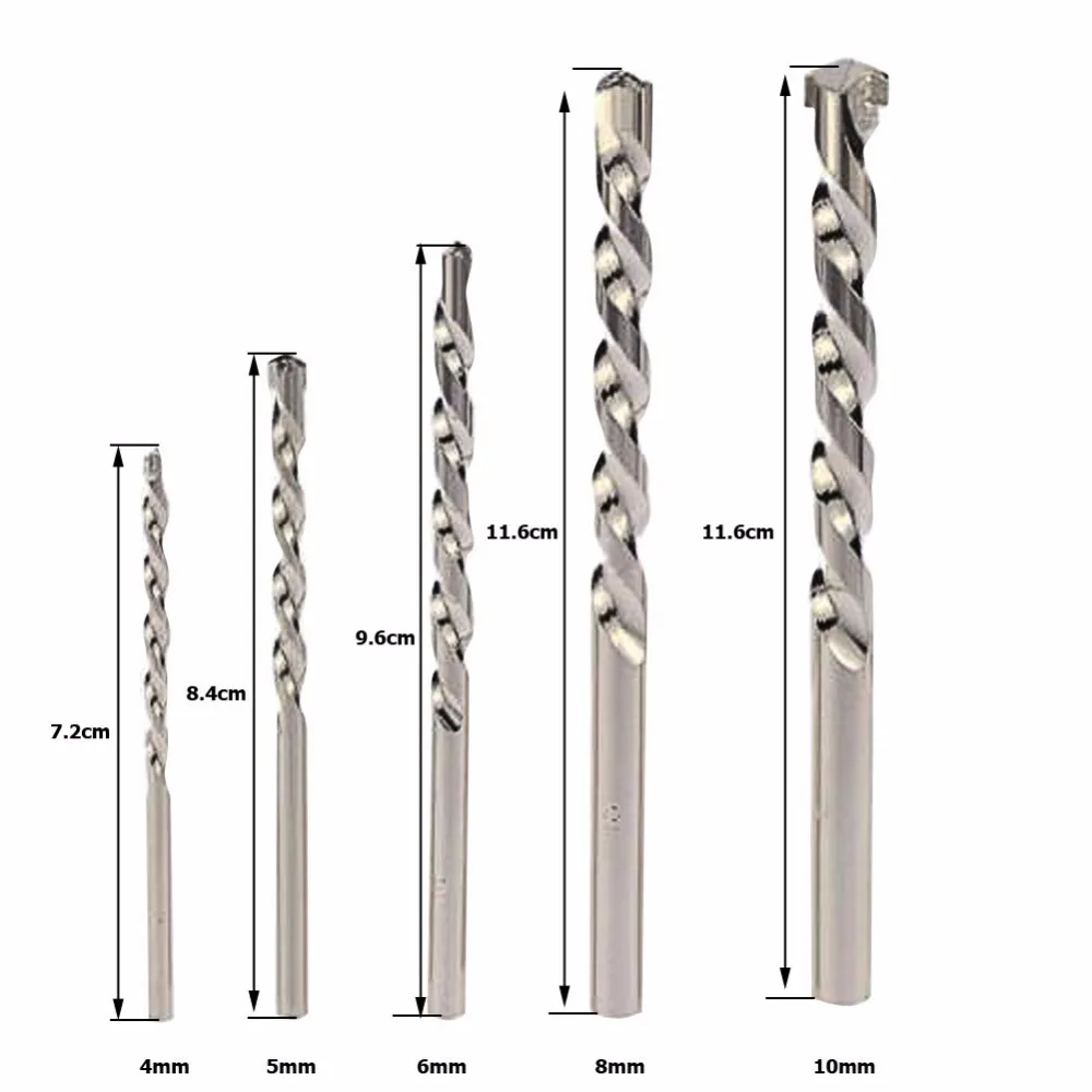 5 шт. набор сверл набор инструментов никелирование Круглый хвостовик воздействие для стены цементного сплава бетона мрамора 4 мм 5 мм 6 мм 8 мм 10 мм