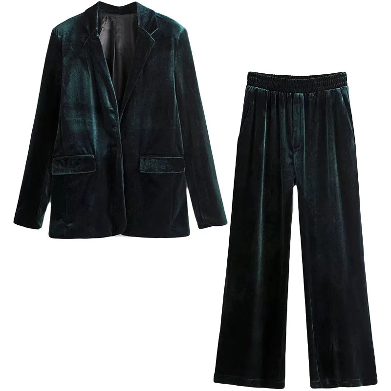

Gold velvet wide leg pants suit fashion suit female 2018 autumn new retro temperament women's suit jacket solid color thick