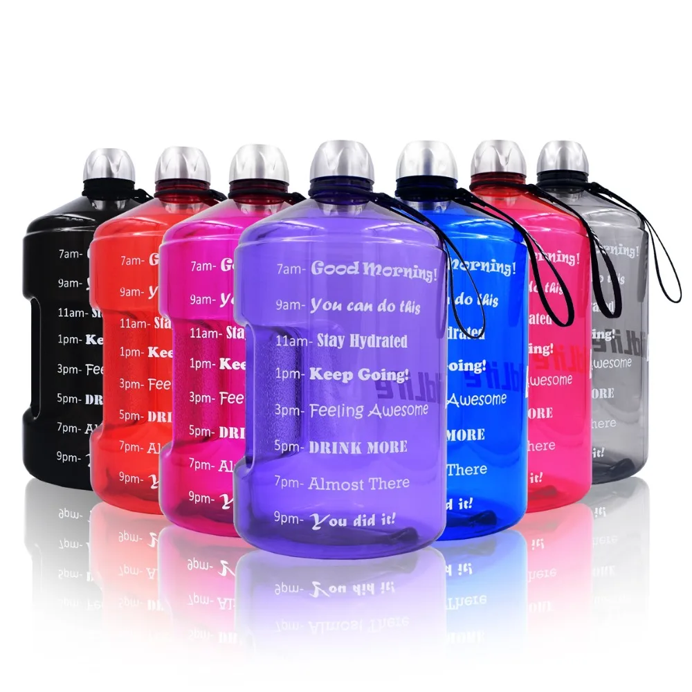 

English Fashion BuildLife 1 Gallon Water Bottle with Time Marker 3.78L 128OZ BPA Free Plastic Large Capacity water jug GYM Gift