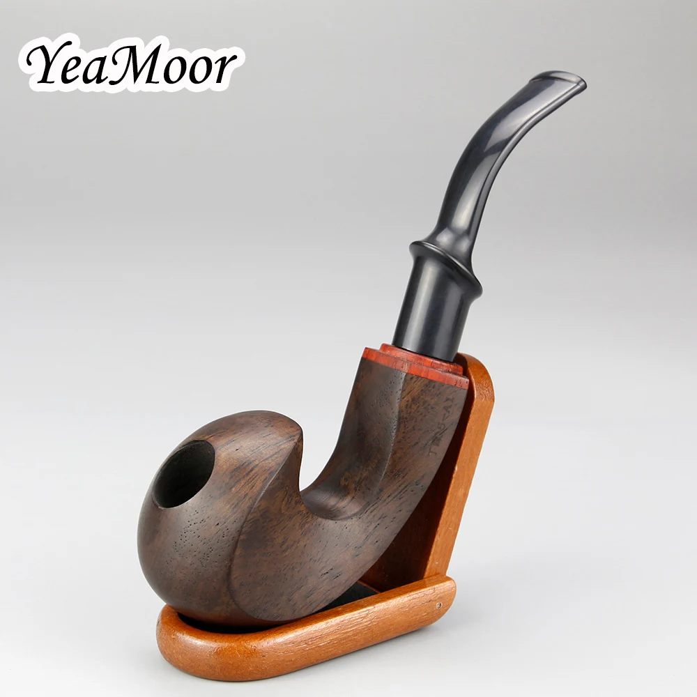 

Classic Ebony Wood Pipe with Wood Stand Open-Close Type Wooden Holder 9mm Filter Creative Smoking Tobacco Pipe 10 tools free