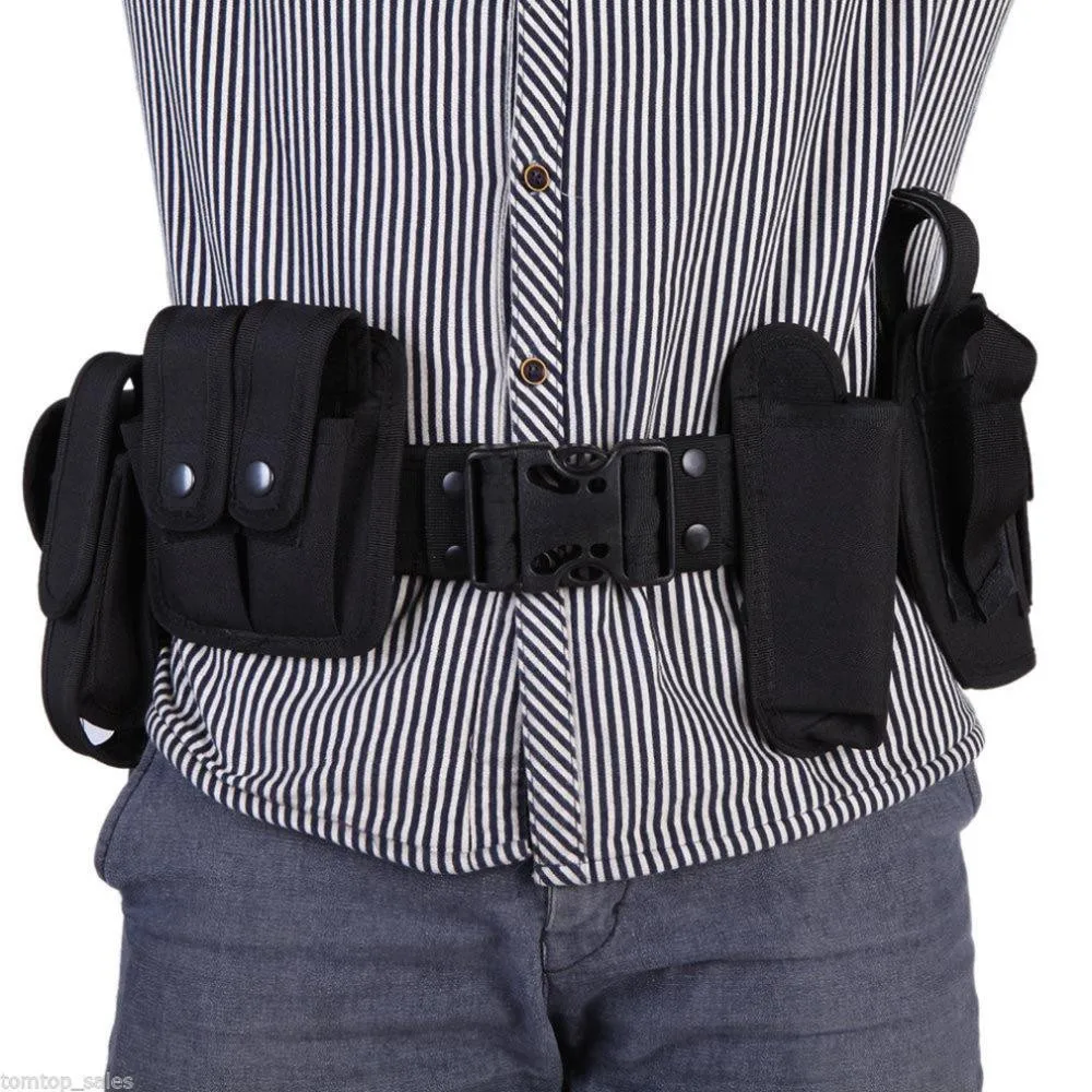 

Tactical 10 In 1 Nylon Belt Military Army Combat Police Guard Utility Kit Set Magazine Pouch Flashlight Case Gun Holster Black