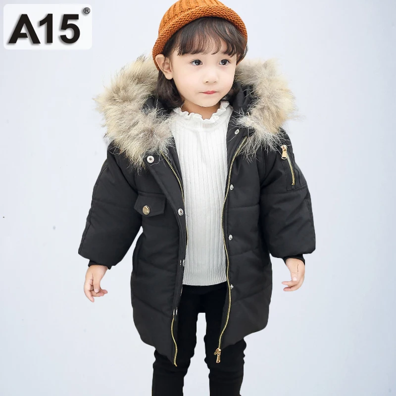 

A15 2019 Girls Winter Coats Hooded With Fur Toddler Cotton Clothes Park Children Jackets for Girls Kids Outerwear 4 6 10 12 Year