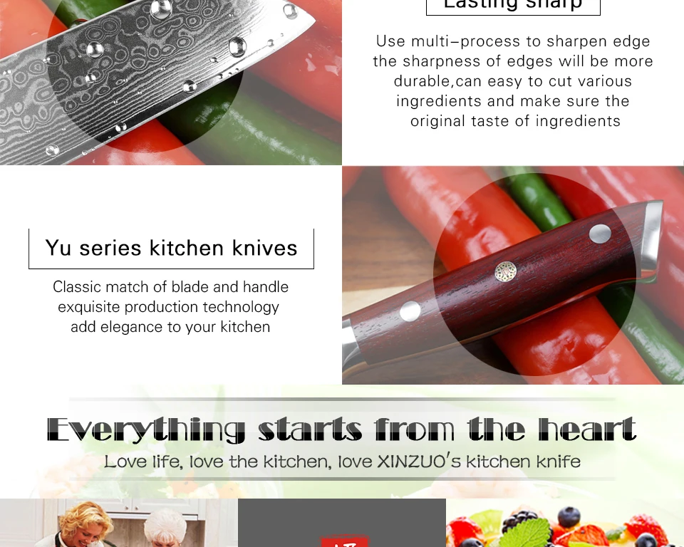 XINZUO 3," дюймовый нож для очистки овощей из японской дамасской стали VG10 новейший нож для очистки фруктов кухонный нож Ультра Острый с ручкой из розового дерева