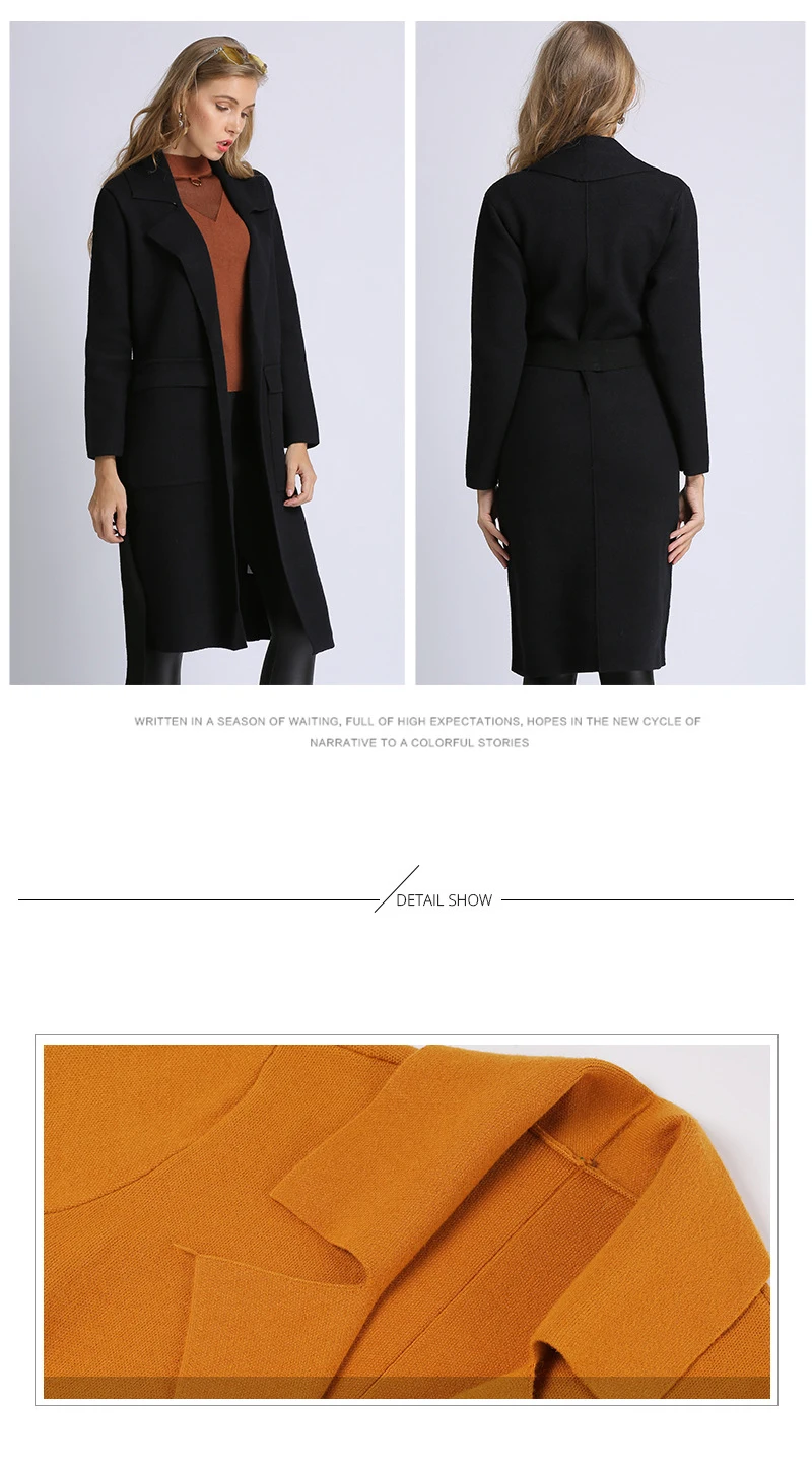 HCYO 2018 New Autumn Casual Women Jacket with Sashes Cardigan solid Coats Slim-fitting Female Oversized Multiple Long Sweater (6)