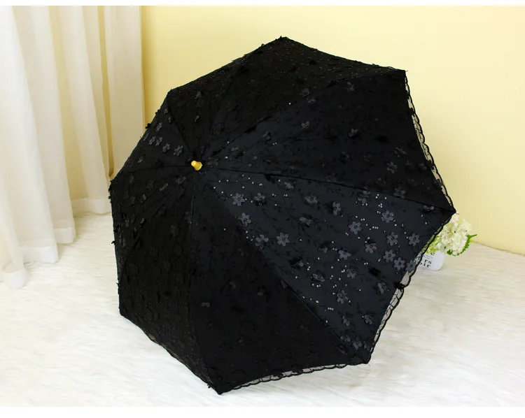 Кружевной двойной складной зонт высокого класса с вышивкой, Солнцезащитный черный пластиковый складной солнцезащитный Зонт с защитой от УФ-лучей