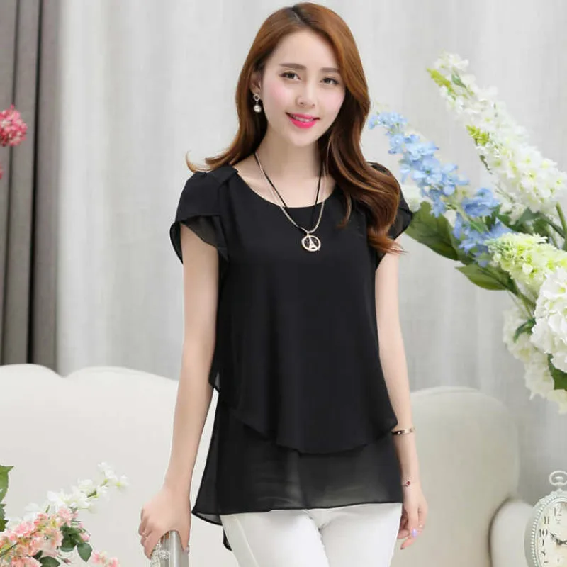 2020 Fashion Brand Women's blouse Summer sleeveless Chiffon shirt Solid O-neck Casual blouse Plus Size 5XL Loose Tops 6 colors