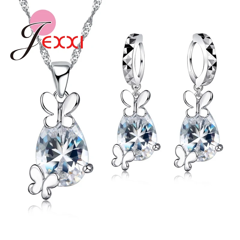 Комплект из колье и серёг серебра 925 пробы с фианитом|jewelry sets|silver jewelry setsilver drop |