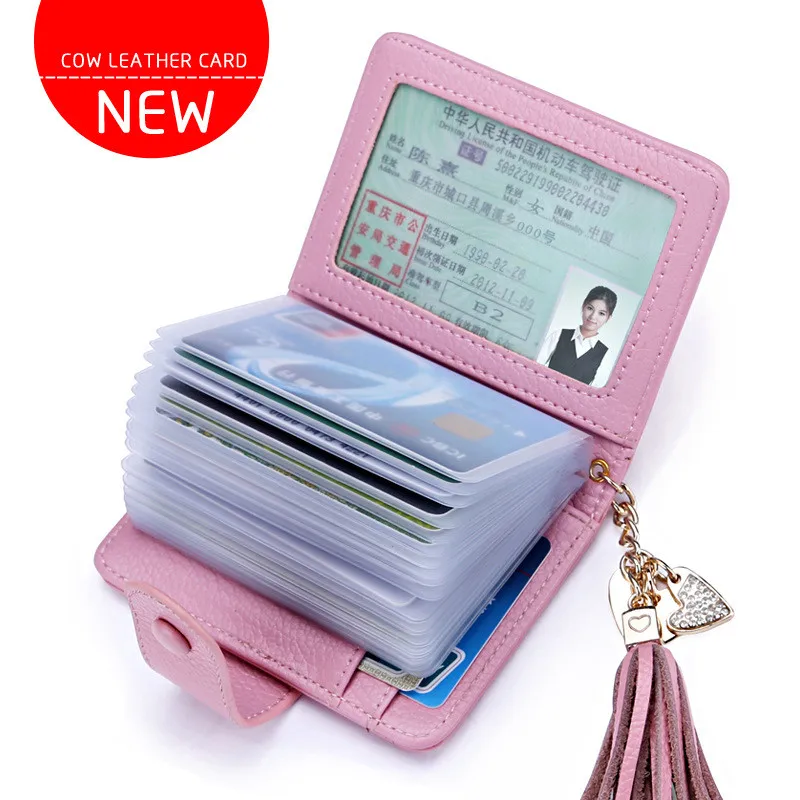 6 Colors Genuine Leather Women Fashion Card Holder With Tassel Pendant