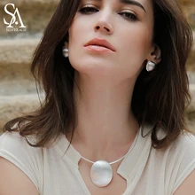 Sa silverage стерлингового серебра 925 большой чокер подвеска подвески кулоны подвеска овальный колье Цепочки и ожерелья Chocker Ожерелья для мужчин Ювелирные украшения для Для женщин Collier Femme 8.81 г/35 мм* 44 мм