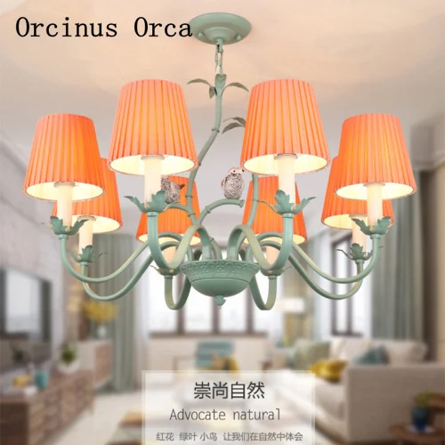 

American Country Green Fresh Flower Chandelier Living Room Dining Room Bedroom Mediterranean Pastoral Colored Bird Chandelier