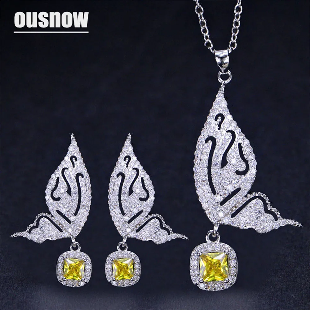 

OUSNOW Top Quality CZ Crystal Women Fashion Jewellery Shiny butterfly Cubic Zircon Necklace and Earring Jewelry set