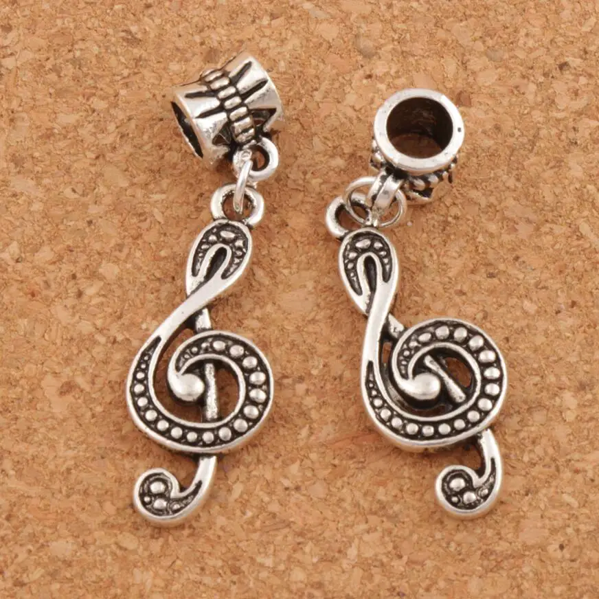 

G Treble Clef Music Note Charm Beads Fit European Bracelets 100pcs Antique Silver Bead 39.2x11.2mm B1629