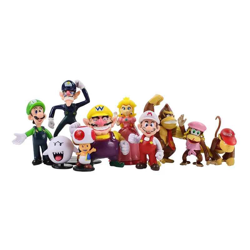 10pcs/set Super Mario Bros Luigi Peach PVC Action Figures Donkey Kong Wario Waluigi Toad Anime Figurines Kids Toys