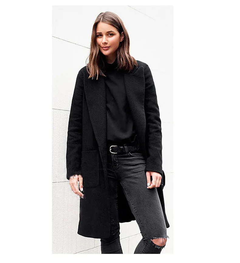 Mulheres de lã Turn-down Collar Simples de