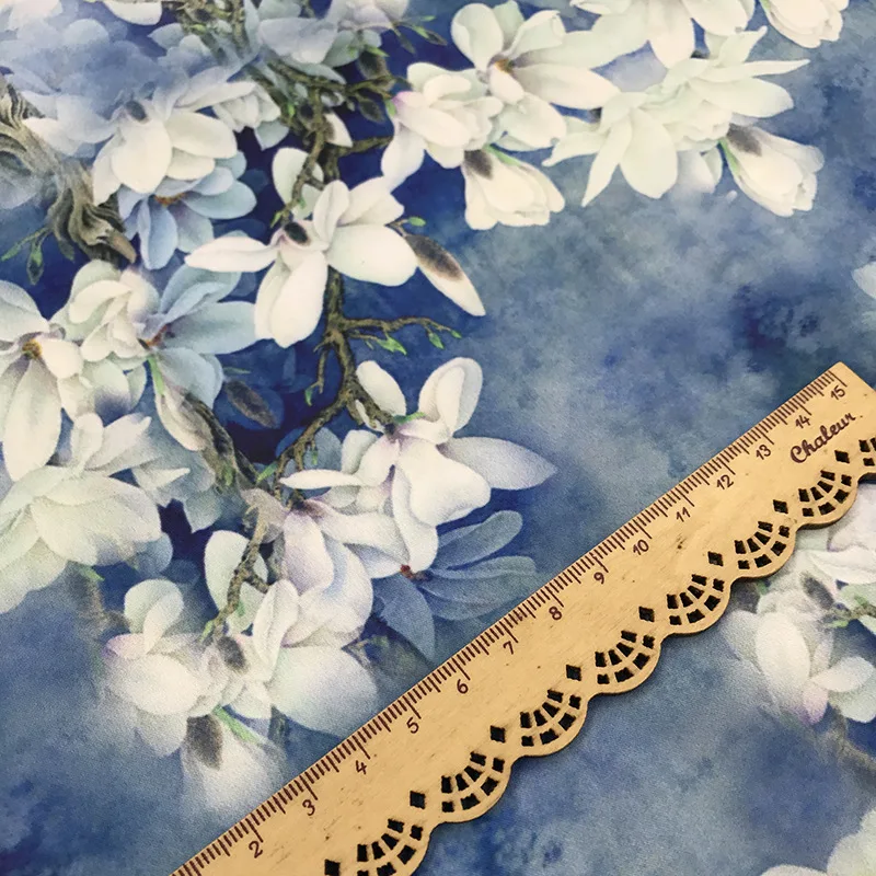 FFLACELL 1 метр белая атласная ткань магнолии cheongsam Национальный Ветер Печать Модная