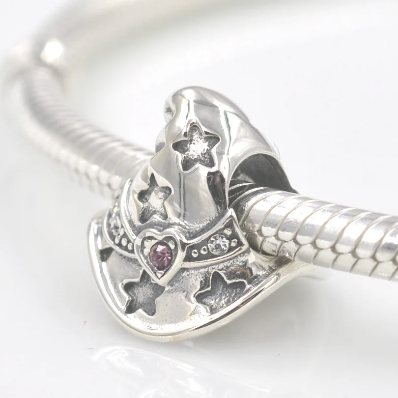 

New! Fits Pandora Charms Bracelet Necklace 925 Sterling Silver Beads Witch Hat with Crystal Bead European Charm DIY Jewerly