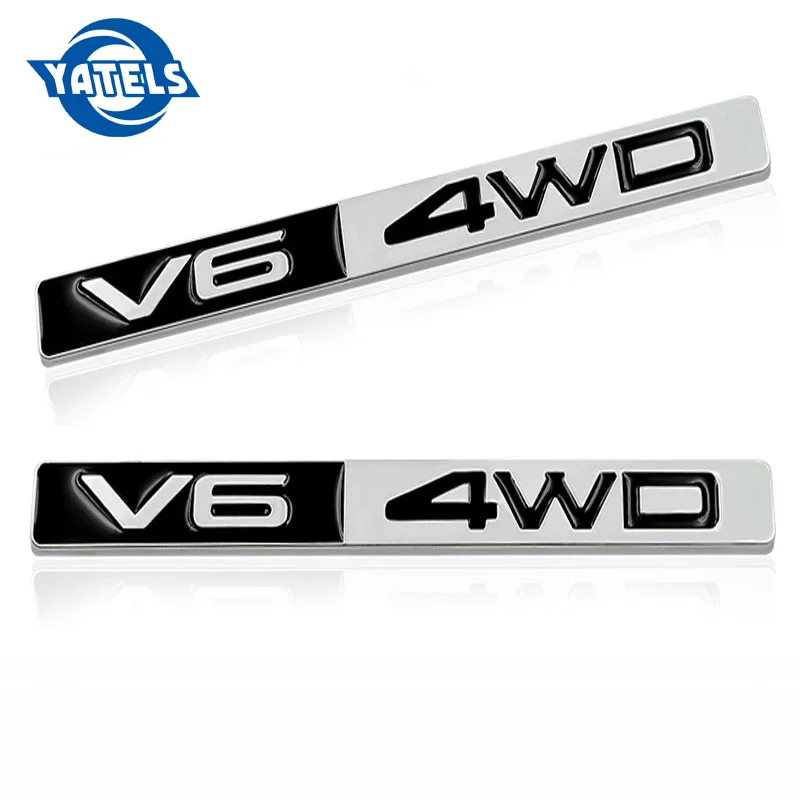 

Car Styling 3D Metal Chrome 4WD V6 Emblem Badge Wheel Drive Auto 3D Car Sticker Decoration for bmw benz toyota Car accessories