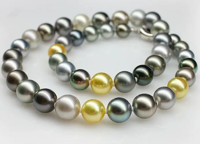 

Wholesale FREE SHIPPING >>> stunning 10-11mm south sea natural round multicolor pearl necklace 17