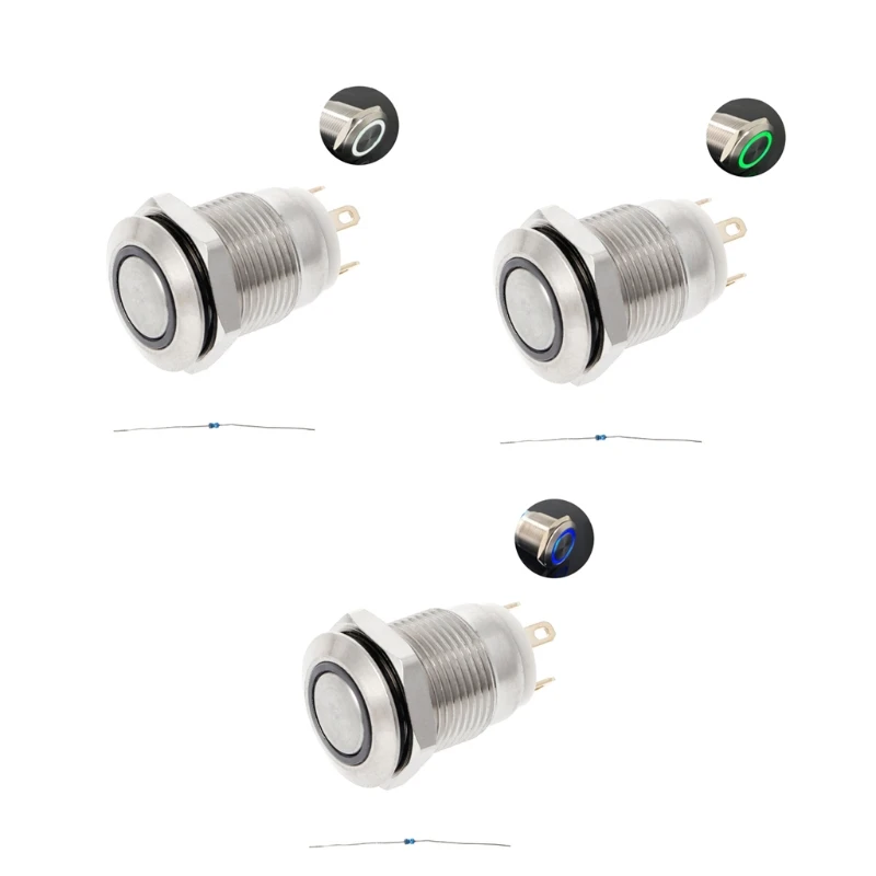 

12mm LED illuminated Metal Momentary Push Button Switch Boat Car 3A/220V DC