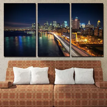 

3 Piece Canvas Art New York City Night Manhattan Home Decor Wall Art Painting Canvas Prints Picture for Living Room Poster