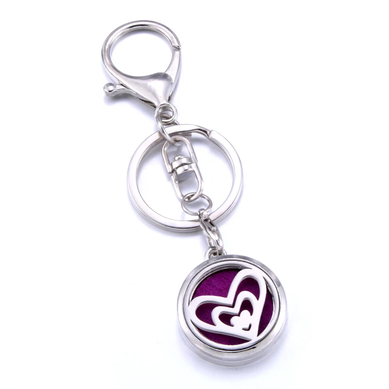 

New charm Aromatherapy Jewelry Heart-shaped pattern Stainless Steel Essential Oil Diffuser Perfume Locket Keychain Keyrings