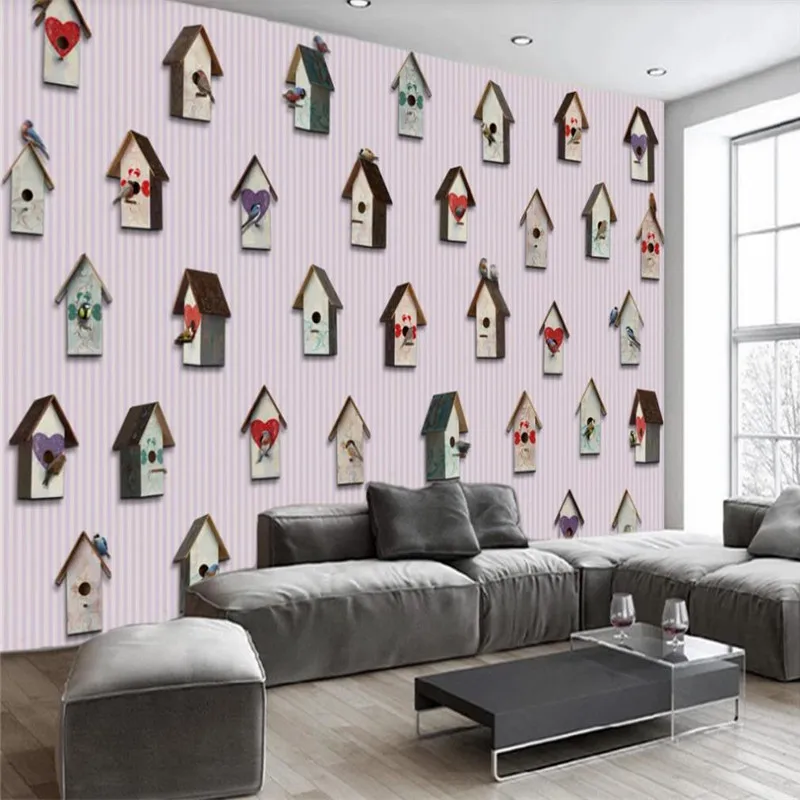 Custom 3D wallpaper modern minimalist love bird nest children's room background wall painting - silk waterproof material Custom 3D wallpaper modern minimalist love bird nest children's room background wall painting - silk waterproof material