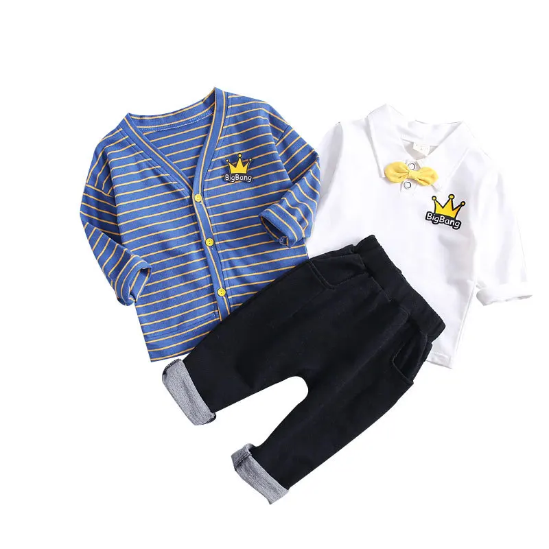 

2019 spring children's clothing girls striped cardigan three-piece treasure long sleeve cotton suit boy clothes