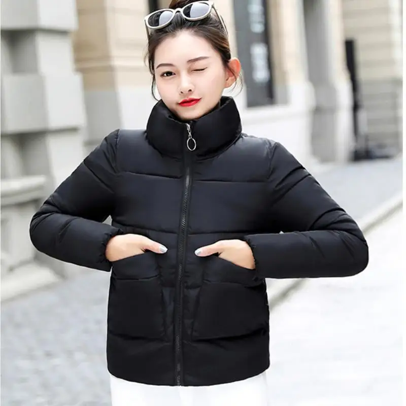 

ENLU Slim Short Coat Bio Down Jacket Winter Women's zipper Cotton Parka Big pocket