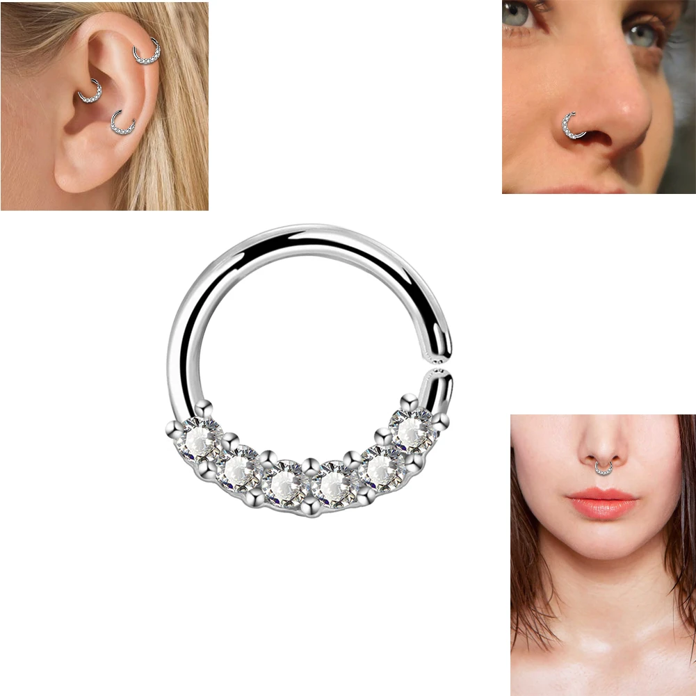 Тело Панк 16 г серьги для ушного хряща кольцо для носа пирсинг спираль Daith Tragus серьги кольцо с фианитом Rook женщины