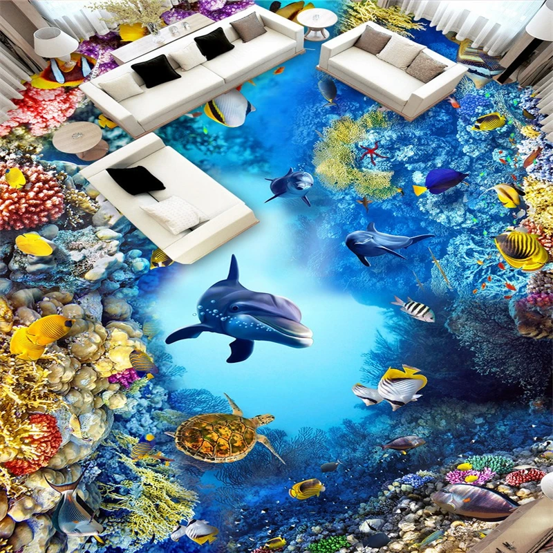 beibehang Photo mural Wallpaper Stereoscopic Underwater World Turtle 3D Mural PVC Self-adhesive Waterproof Floor Wall paper