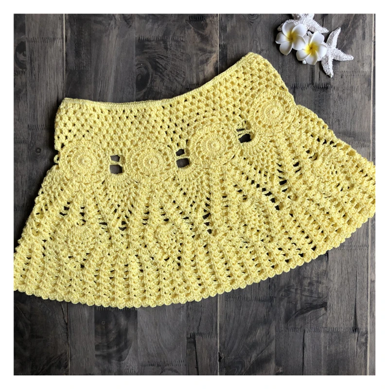 Handmade Crochet Bikini Skirt Women Sexy Hollow-out A-Line Skirt