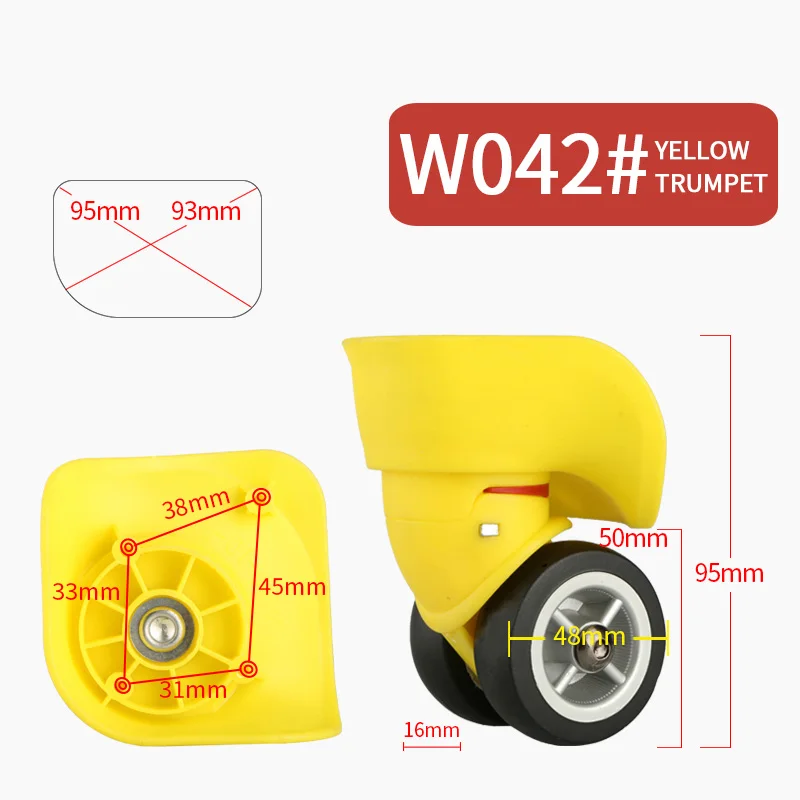 Запасное колесо, бесшумный Поворотный Чемодан для ремонта, универсальный багаж на колесиках, аксессуары, сумка на колесиках, цветные бесшумные ролики для багажа - Цвет: W042 Yellow Trumpet