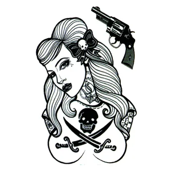 

19X12cm HD Large Tattoo Sticker Body Art Sexy assassin Women Gun Temporary Tattoo Terrorist Stickers Flash Taty Tatoo