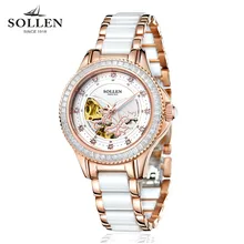 dropshipping Top Brand Women Watch Ceramic Ladies Clock Automatic Mechanical Watches Hollow Waterproof Rhinestone Wristwatches
