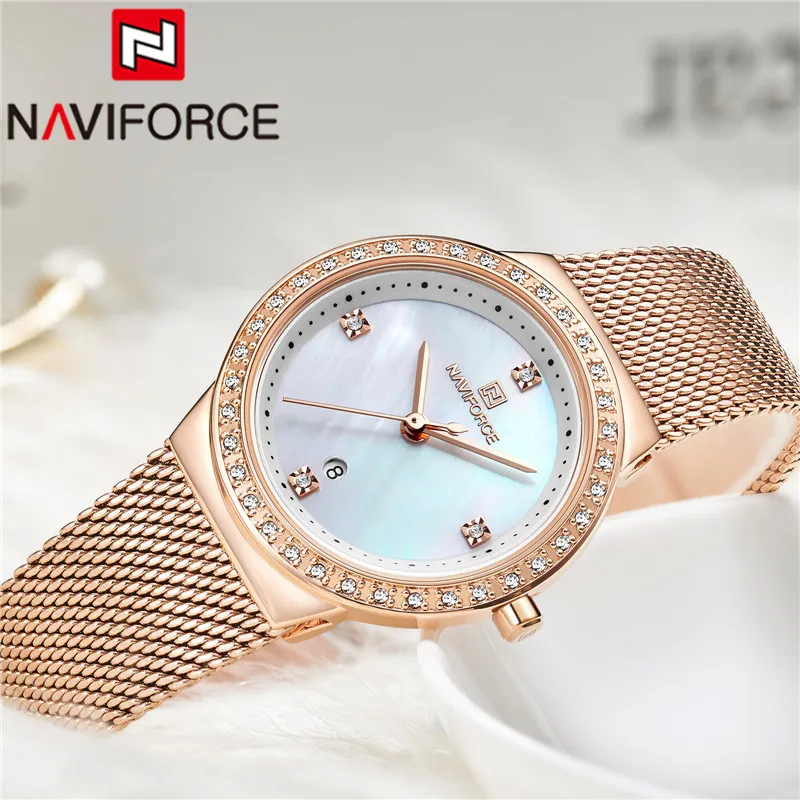NAVIFORCE женские роскошные Брендовые Часы простые Кварцевые водонепроницаемые