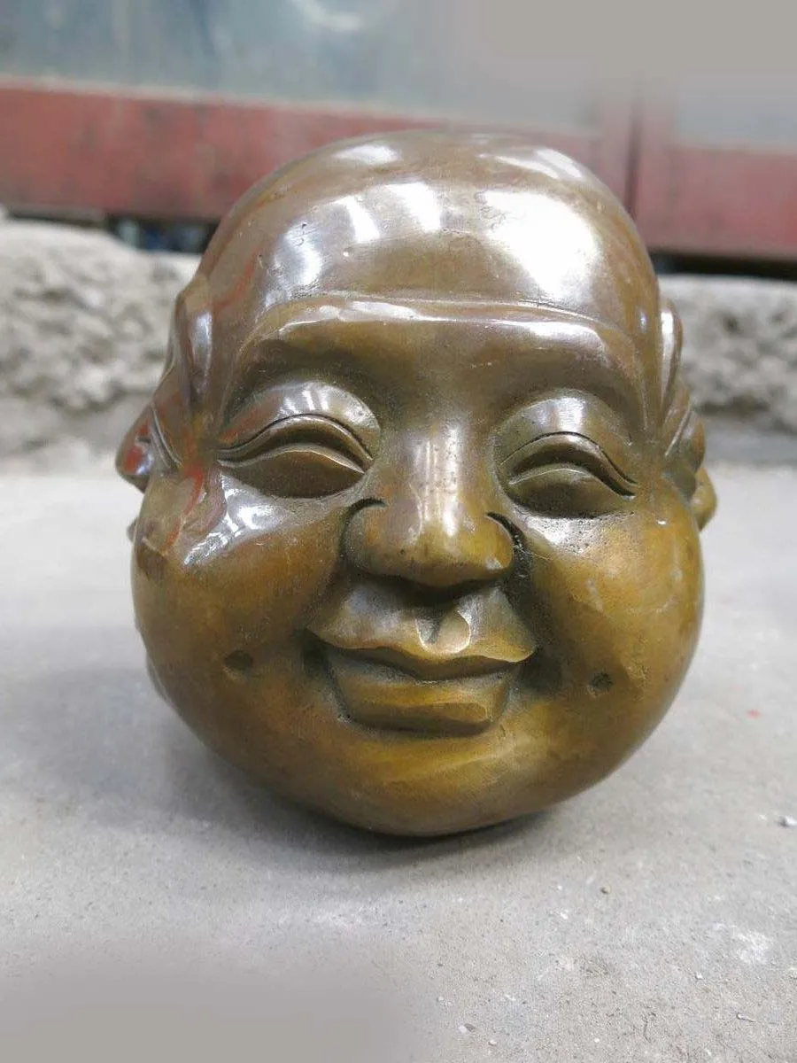 

DS China brass copper Buddhism four face Buddha head sculpture Sculpture Statue