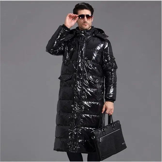 Зимняя куртка, мужское пуховое пальто, 90% утиный пух, длинные пальто, Толстая Теплая мужская верхняя одежда, парка, мужские пальто размера плюс, WLF086 - Цвет: bright black