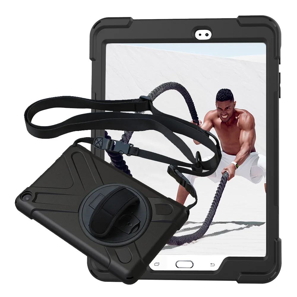 

For Samsung Galaxy Tab S2 9.7 SM-T810 T815 Pirate Tablet Case Cover Silicone+PC Kickstand Hard Case With Wrist + Shoulder Strap