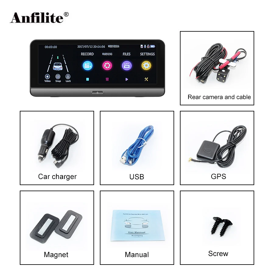 

Anfilite 10pcs Car DVR Night Vision Dual Lens Camera Registrator HD 1080P 8 Inch Touch screen Car Recorder Dash Cam 1920x1080