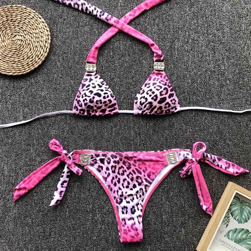 2019 Sexy Triangle Swimsuit Separate Push up Halter Swimwear Women bathing suit Brazilian Print Micro Bikini Top Monokini 5107 |