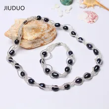 JIUDUO комплект ювелирных изделий из натурального пресноводного жемчуга, ожерелье и браслет, подарок на свадьбу и годовщину для жены, ювелирные наборы для женщин JS06