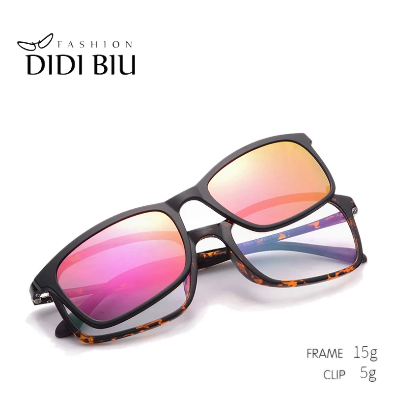 

DIDI New Polarized Magnet Clip On Sunglasses Retro Rectangle Men Luxury Brand EyewearLadies Leopard Optical Glasses Frame U751