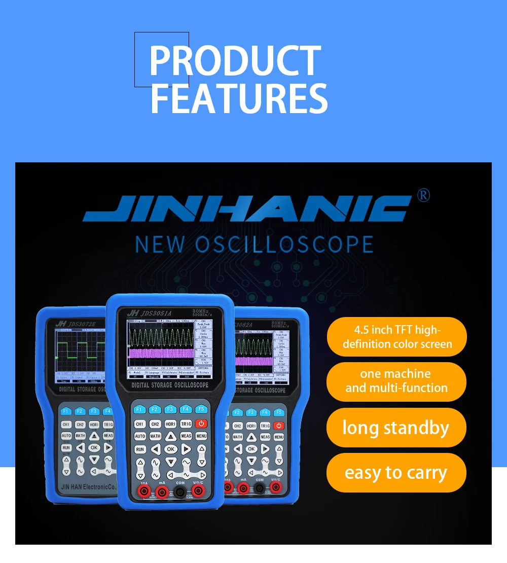 Портативный осциллограф Jinhan 2019JDS3082A JDS3051A цифровая память 50 м/70 м/80 МГц Портативный осциллограф мультиметр осциллограф