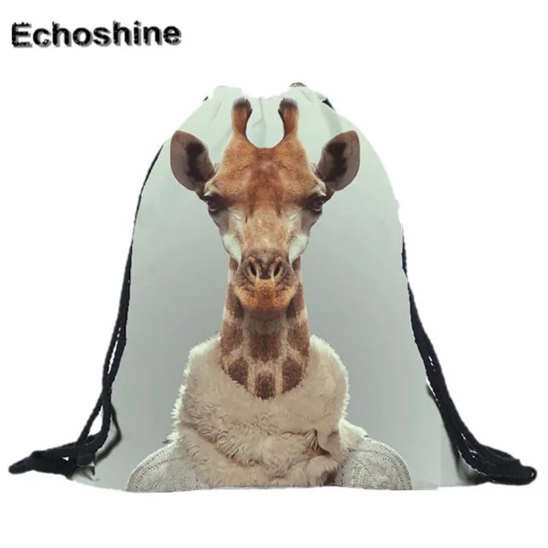 Fashion Women Animal Prints Drawstring Backpack Ladies Large Capacity